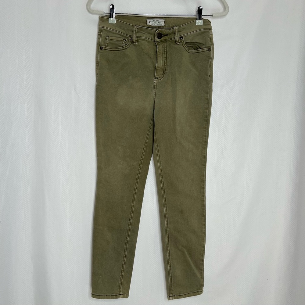 Free People olive green denim jeans high waisted ankle size 28 skinny